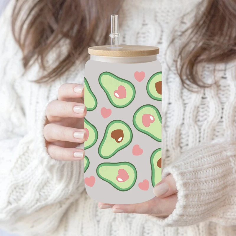 UV DTF 전송 스티커, 컵 랩, 과일, 아보카도 인쇄, DIY 유리, 세라믹, 금속 가죽, 3D, 16oz D8704