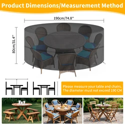 Premium Round Outdoor Furniture Cover - Waterproof, Weatherproof, Anti - UV, Tear - Resistant Fabric (190x80cm)