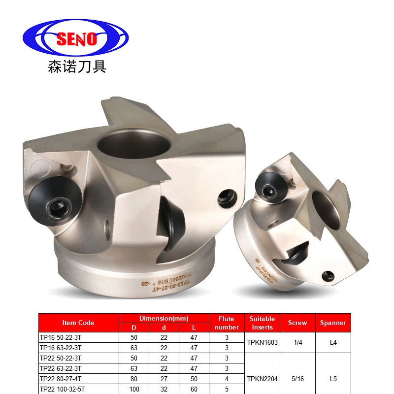 SENO TP16 50-22-3T TP22 63-22 TPKN 커팅 숄더 직각 정밀 밀링 커터 엔드 밀 섕크 바용 밀링 홀더