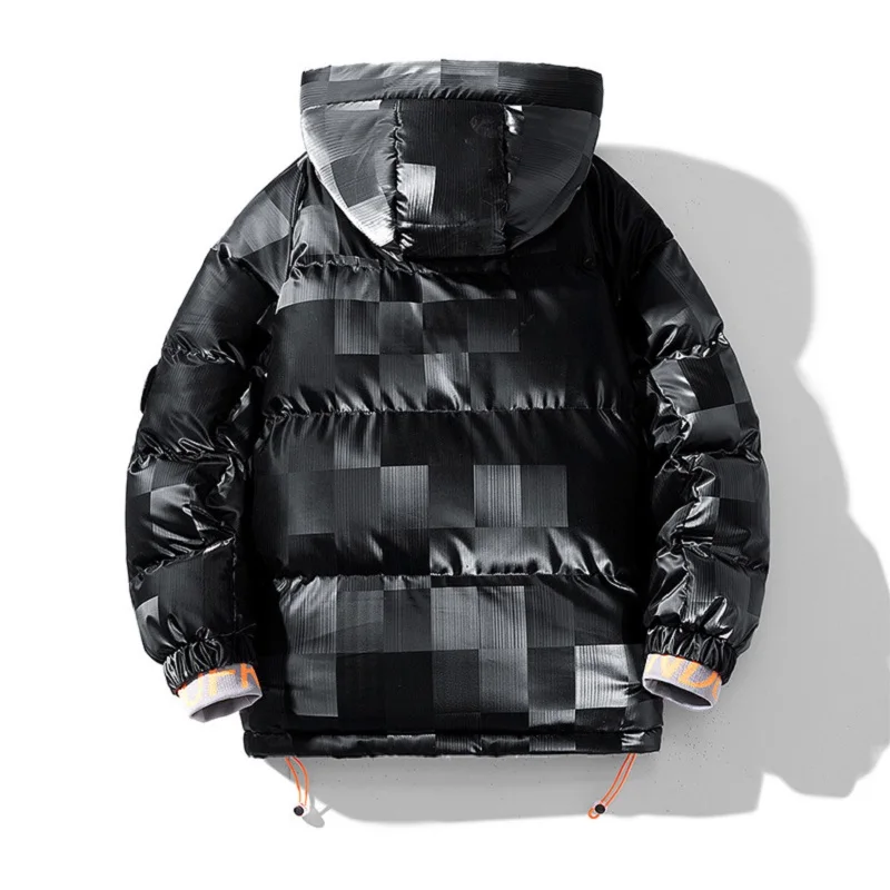 Mens Fashion Contrast Thick Warm Jacket Youth Bright Face Hooded Coat Large Size Winter Jackets Harajuku Men Clothing