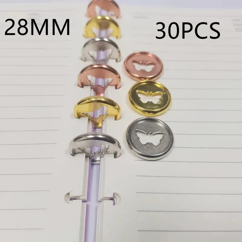 30PCS 28MM size electroplated plastic binding ring binding mouth, butterfly pattern girl loose-leaf notepad consumables.