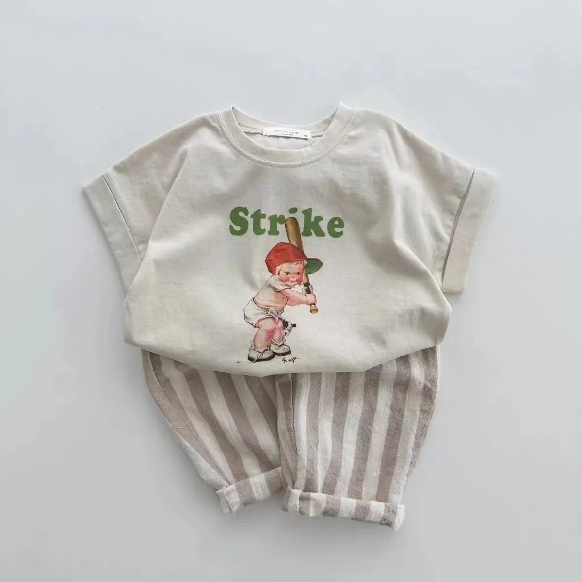 Summer Boys and girls baby cotton elastic waist striped lanyard casual pants girls pants boys pants kids pants