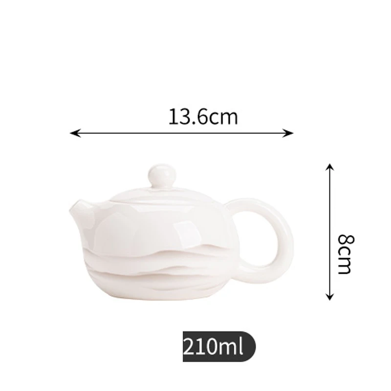 Chinese Style Ink Wash Pattern White Porcelain Teapot, Ceramic Small Xishi Tea Pot, Kung Fu Household, Handmade, 210ML, New, 1Pc