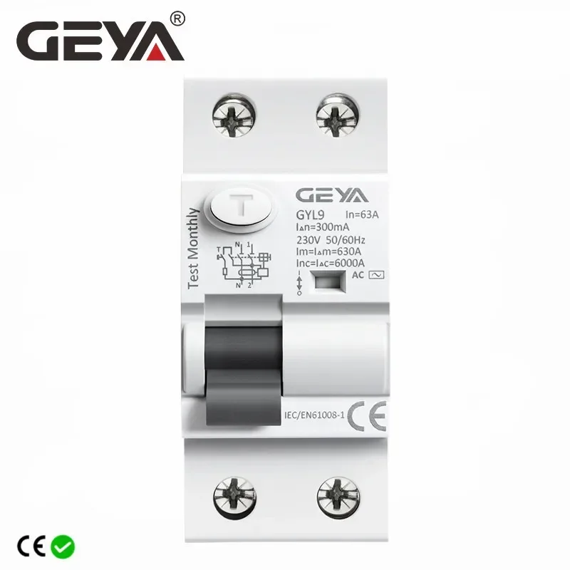 GEYA GYL9 AC tipo RCCB interruttore differenziale elettromagnetico AC ELCB 2 poli 25A 40A 63A 100A RCD 30mA 100mA 300mA