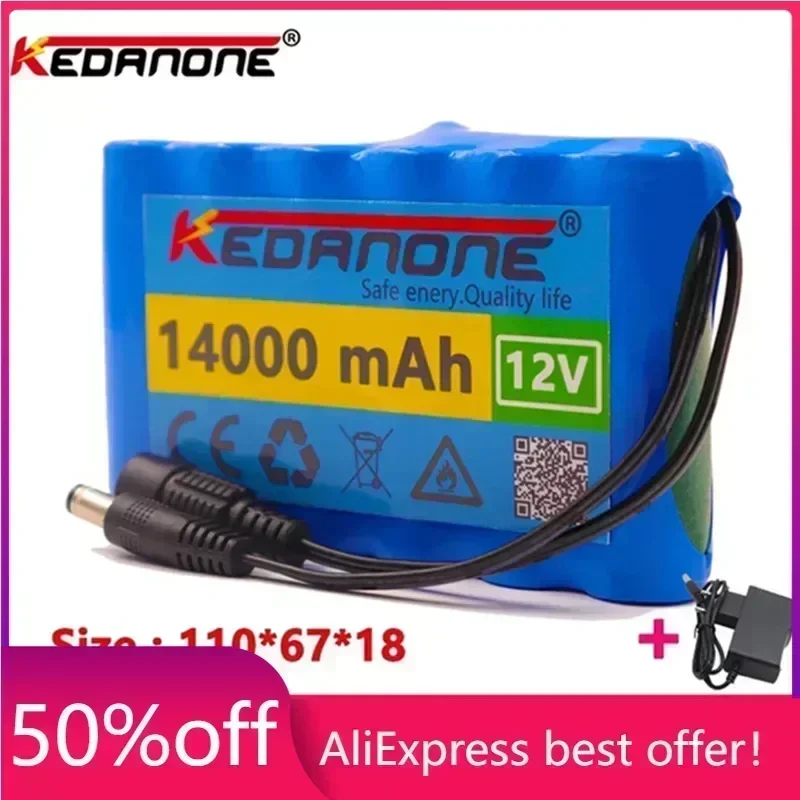 

18650 12V 14000mah battery Rechargeable Lithium Ion battery pack capacity DC 12.6v 14Ah CCTV Cam Monitor + charger
