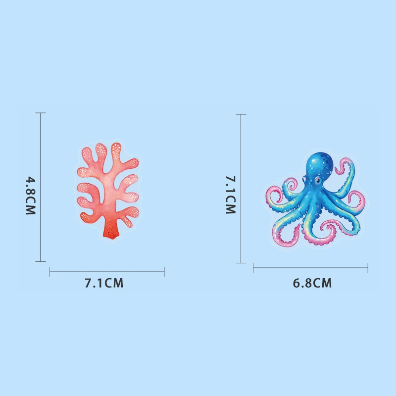 50개 투명 사이키델릭 바다 산호 및 조개 스티커 - 방수 DIY 장 데칼