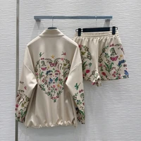 Short Sets Women Spring Summer Cotton Blend Stand Collar Zipper Coat and Elastic Waist Shorts Sets Casual Sporty Loose Clothing 2