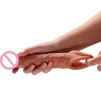 Super Realistic Condoms Reusable Penis Sleeves Extender For Men Cock Ring Sleeve Dildo Erection Delay Ejaculation Condom Sex Toy 5