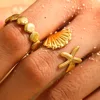 2pcs/Lot Stainless Steel Creative Starfish Shell Rings Waterproof Adjustable Open Ring For Women Seabeach Jewelry Party Gifts 6