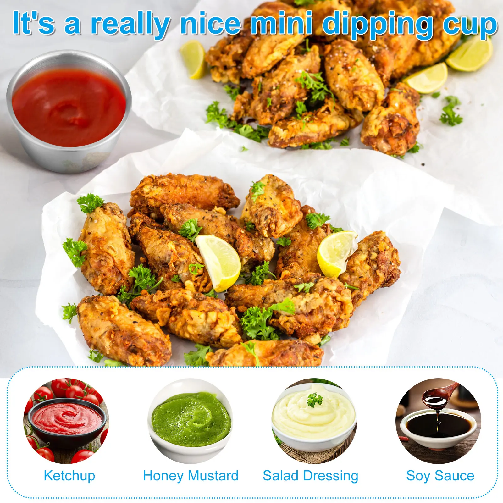 Set of 12 Stainless Steel Mini Sauce Dipping Bowls - Reusable Round Seasoning Cups