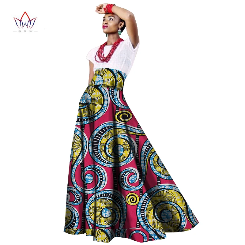 

In Stock African Women Clothing Long Maxi Dashiki For Women Bazin Riche Robe Longue Femme Plus Size Print Cotton Skirt Wy1063