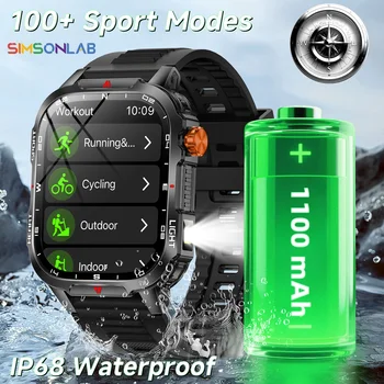 2025 Global Hiking Smartwatch 2.01''Screen 1100mAh Battery LED Light Compass IP68 Voice Assistant Outdoor Sport Fitness Watch 1