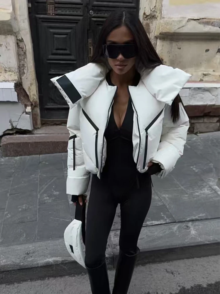 Chic Casual Women Winter Jacket Stand Collar Long Sleeve Zipper Female Short Parka Coats 2025 Streetwear New Outerwear ﻿ ﻿