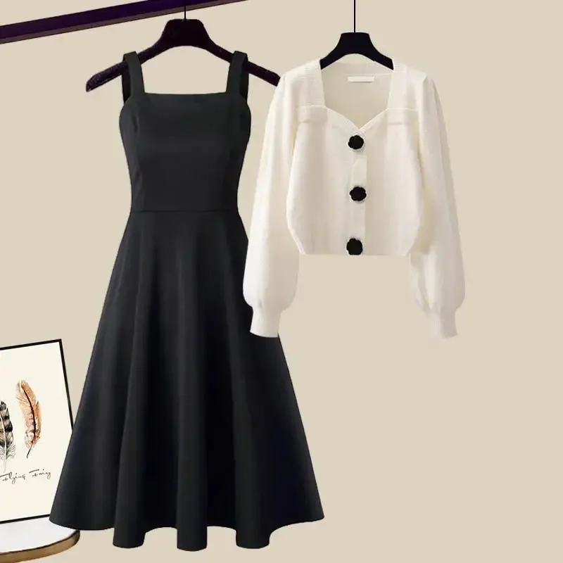 2023 Autumn Winter New Fashion Knit Sweater Top+Black Dress Two Piece Set Women's Korean Elegant Cardigan Blouse Midi Skirt Suit 1 piece le39a700k 4a d069457 v390hk1 ls5 v390hj1 le1 led backlightb bar v390hk1 ls5 trem4 495mm 48led 100%new 6v