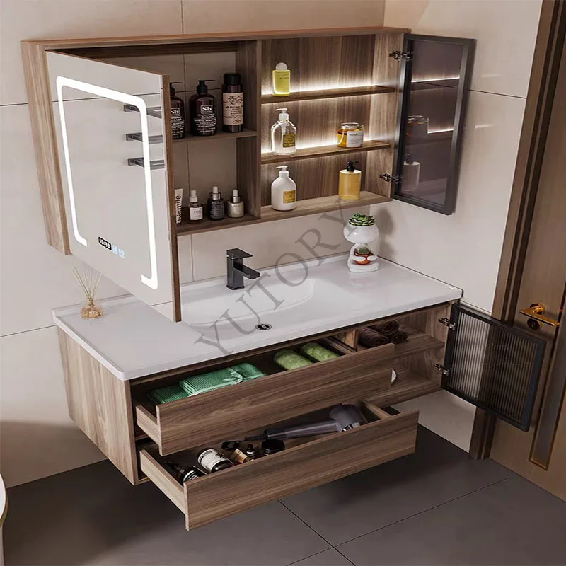 Bathroom Cabinet Ceramic Integrated Basin Combination Smart Mirror Cabinet Toilet Hand Wash Face Wash Table Bathroom