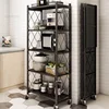 Nordic iron Kitchen Cabinets Folding Storage Rack Multi-layer Kitchen Pan Microwave Storage Rack Home Bathroom Mobile Rack R 2