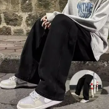 2024 Men's Jeans Korean Version Student Casual Pants High Street Straight Loose Wide Leg Jeans Black Grey Blue Baggy Jeans