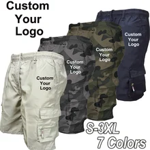 Fashion Mens Custom Your Logo Cargo Shorts New Side Multi-pockets Men Loose Work Shorts Casual Short Pants Male Summer Outdoor S