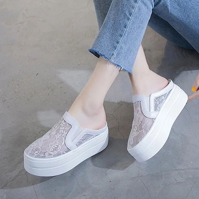 

Top Quality Women Mesh Casual Shoes Flat Platform Wedge Shoes Height Increasing Hollow Hole Breathable Sneakers Slippers 7cm