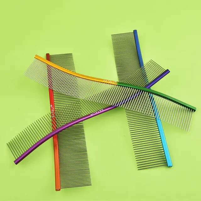 22cm S-shaped Pet Rainbow Comb Cat Grooming Comb Stainless Steel Dog Comb Dense Teeth Cleaning Brush Hair Removal Pet Supplies 2