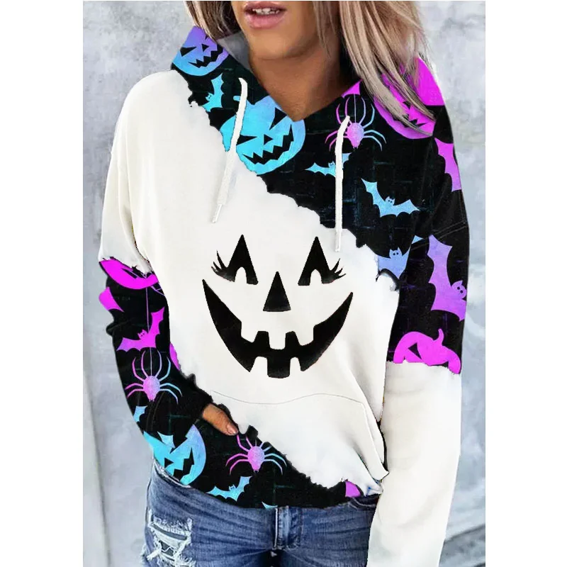 

Halloween Gradient Pumpkin Face Bat Spider Kangaroo Pocket Hoodie