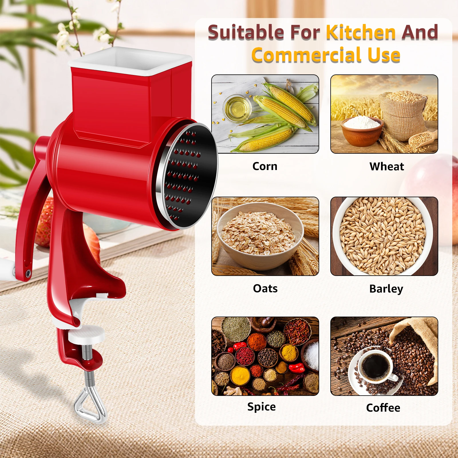 S5a76204ee21f477db1e710214db62e40X Hand Crank Grain Mill Rustproof Manual Corn Mill Grinder Machine Multifunctional Nut Grinder for Nut Spice Wheat Coffee Kitchen Mallzona
