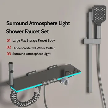 ทองเหลืองน้ําตก Wall Mount สมาร์ทอุณหภูมิดิจิตอลจอแสดงผลอ่างอาบน้ําก๊อกน้ําห้องน้ําก๊อกน้ําอาบน้ําก๊อกน้ํา Mixer Crane 1