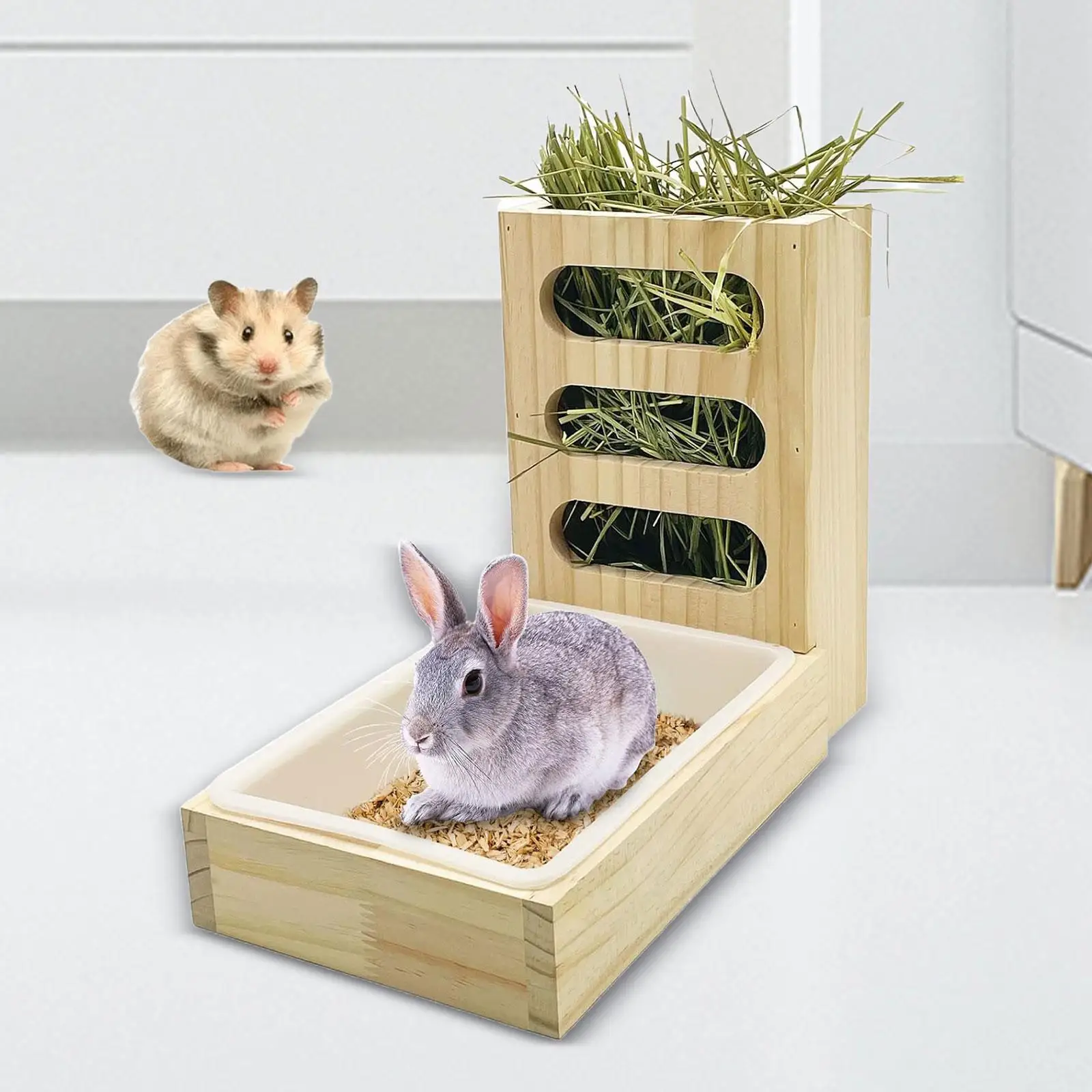 Hay Feeder with Litter Box, Small Animal Hay Holder, Food Dispenser ...