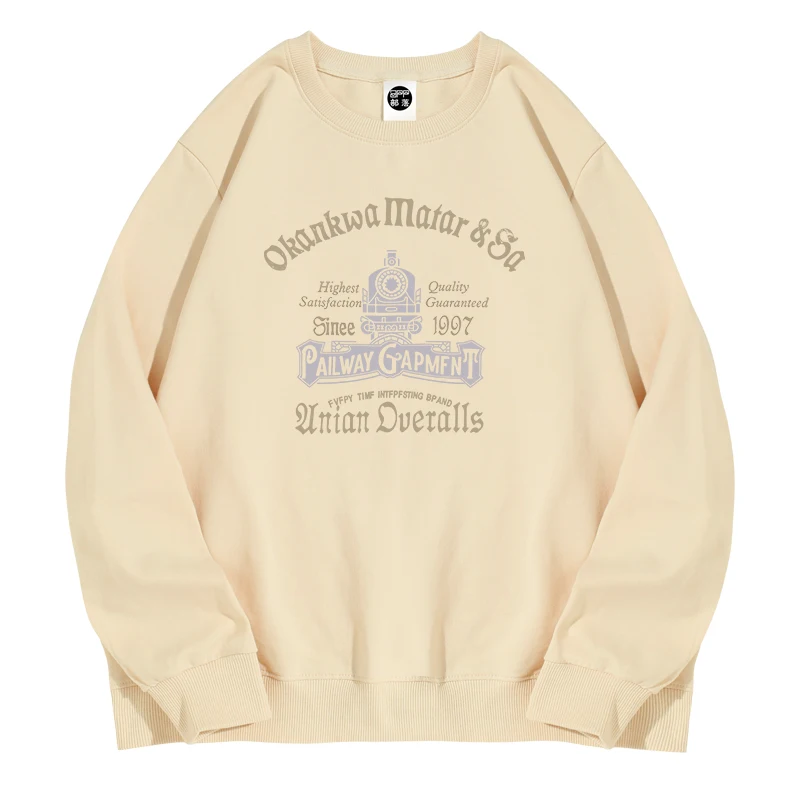 

American Couple's Crew Neck Heavyweight Pullover Hoodies Popular Design Original Locomotive Letter Print Male Fashion Sweatshirt
