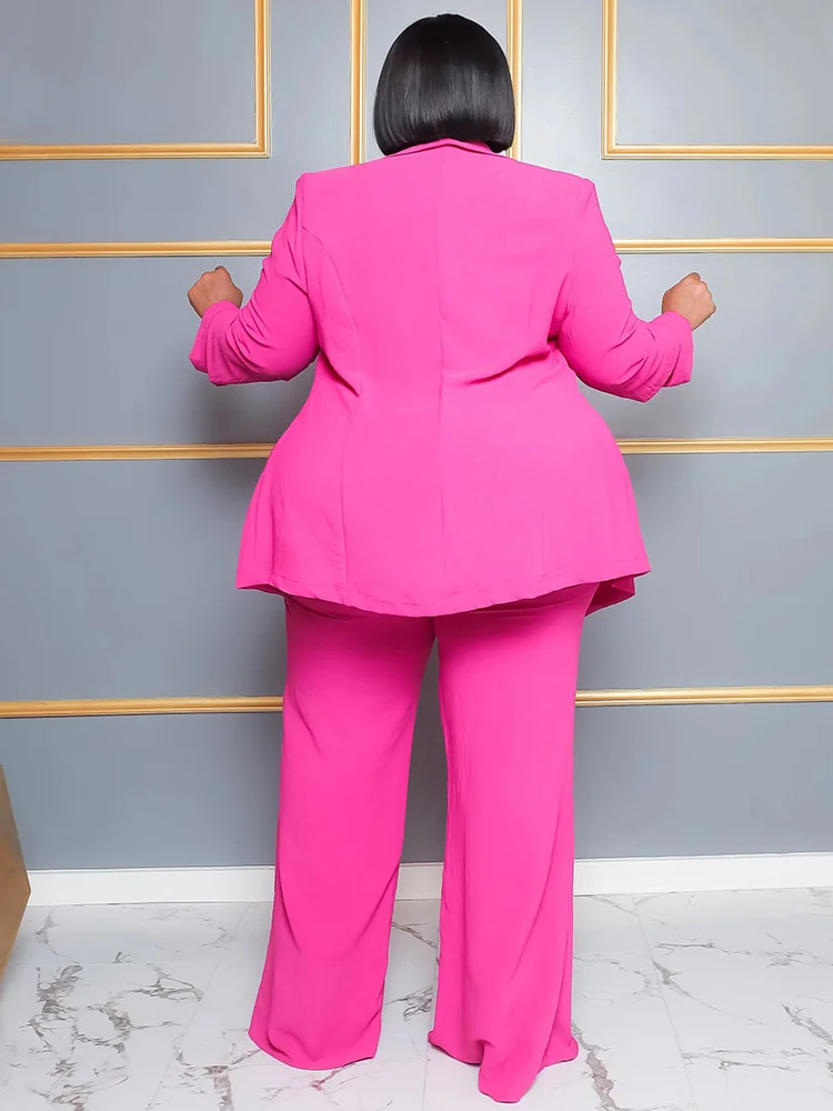 Wmstar Plus Size Women Clothing Two Piece Set Solid Career Suit Top Pants Sets Office Lady with Bandage Wholesale Dropshipping