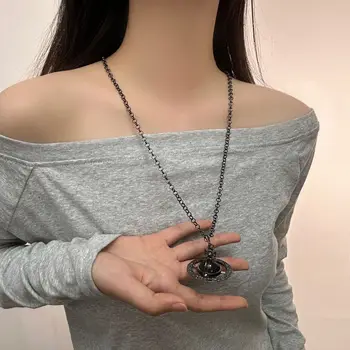 Dark Saturn long necklace for women, niche punk, hip-hop, fashionable, versatile, high-end, and trendy necklaces