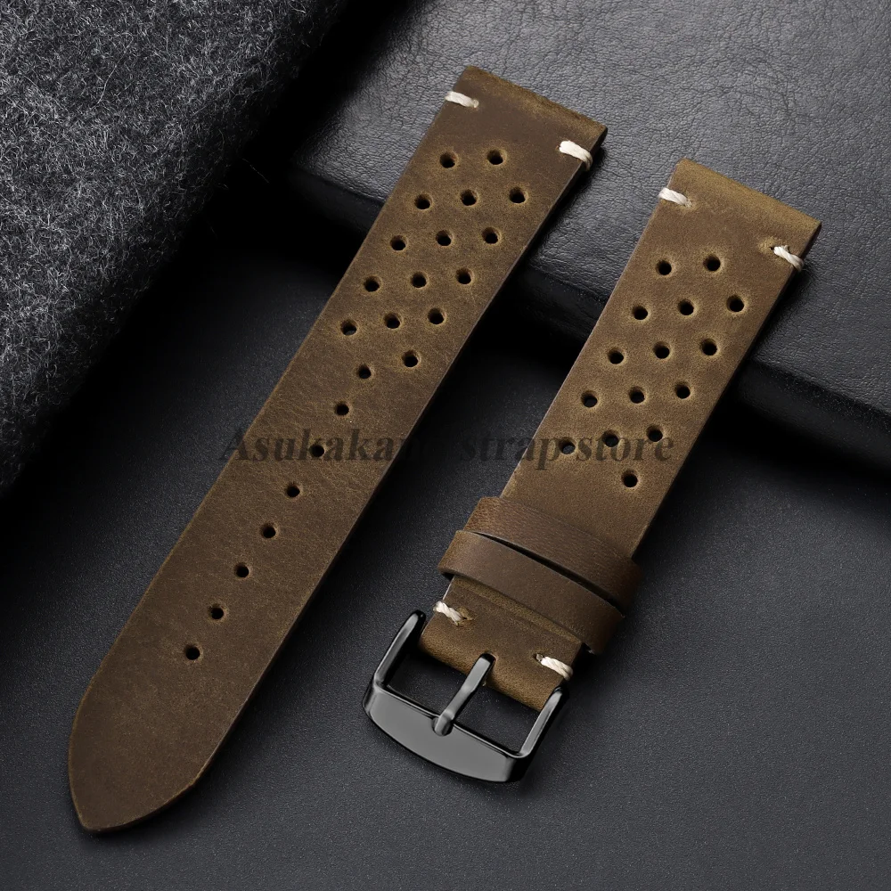 Vintage Cowhide Leather Watch Strap - Black Brown Universal Watchband