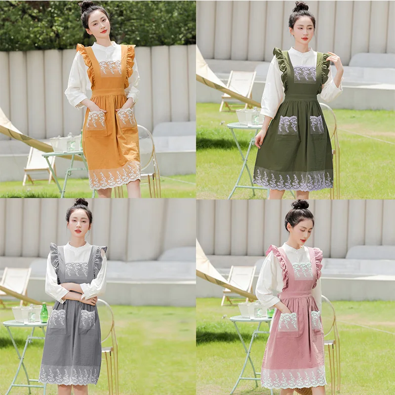

Summer Thin Apron Pure Cotton and Linen Nice Breathable Fabric Fashion Artistic Flower Shop Home Girl Work Korean Style Women