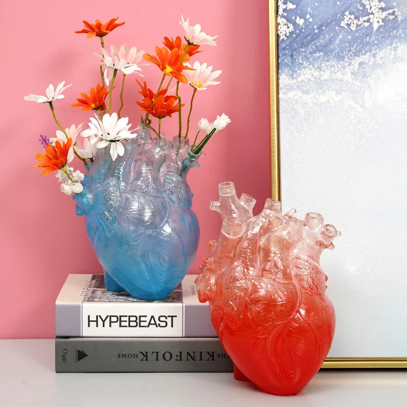 

2023 Simulation Heart Shape Vase Ornaments Creative Flower Container Resin Crafts Heart Pot Desktop Home Decoration