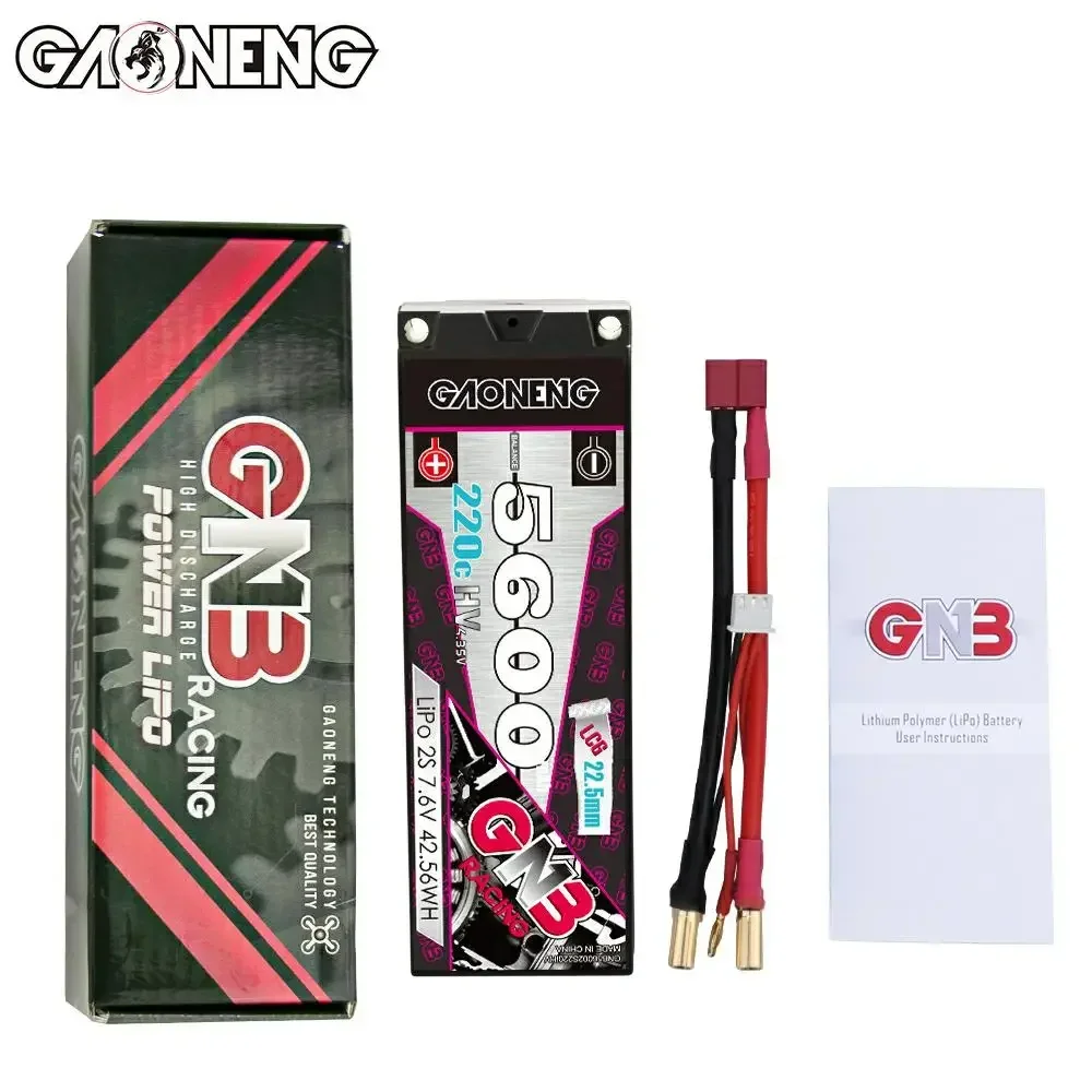 GAONENG GNB 5600mAh 2S1P 7.6V 220C LIHV Hardcase LCG LiPo Battery See Through 5.0mm T XT60 EC5 Plug For 1:10 RC Car Boat Parts 5