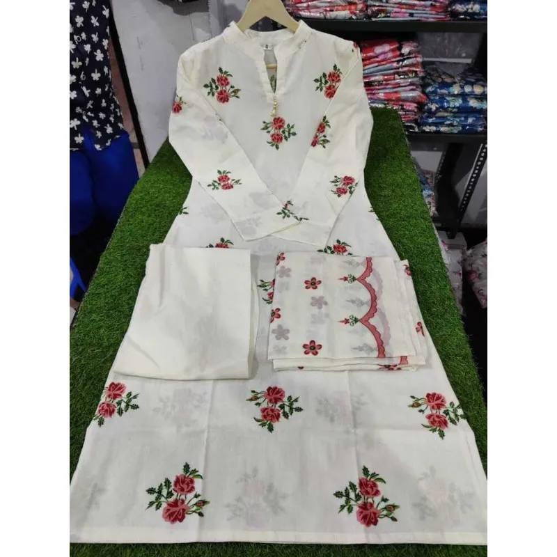 Women Designer Cotton Fabric Flower Printed Salwar Suit Kurti Palazzo Dress Set