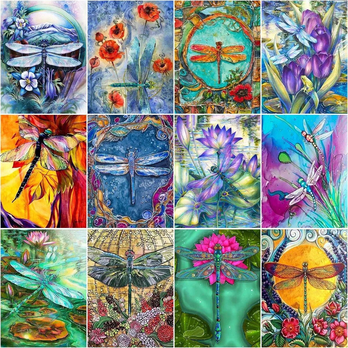 

Dragonfly Diamond Painting Set for Adults and Children, DIY, Full Round and Square, Embroidery Artist Wall Decoration, 5D