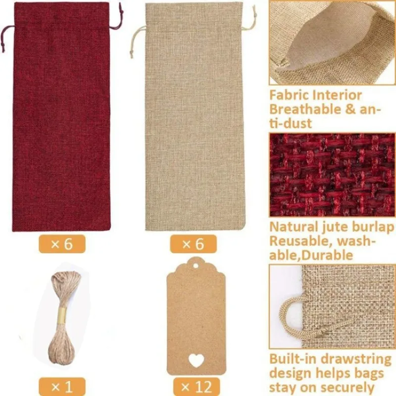 BYMONDY Drawstring Bag 12PCS Retro Pouch Durable String Bags Jewelry Packing Jute Linen Storage Bottle Holder