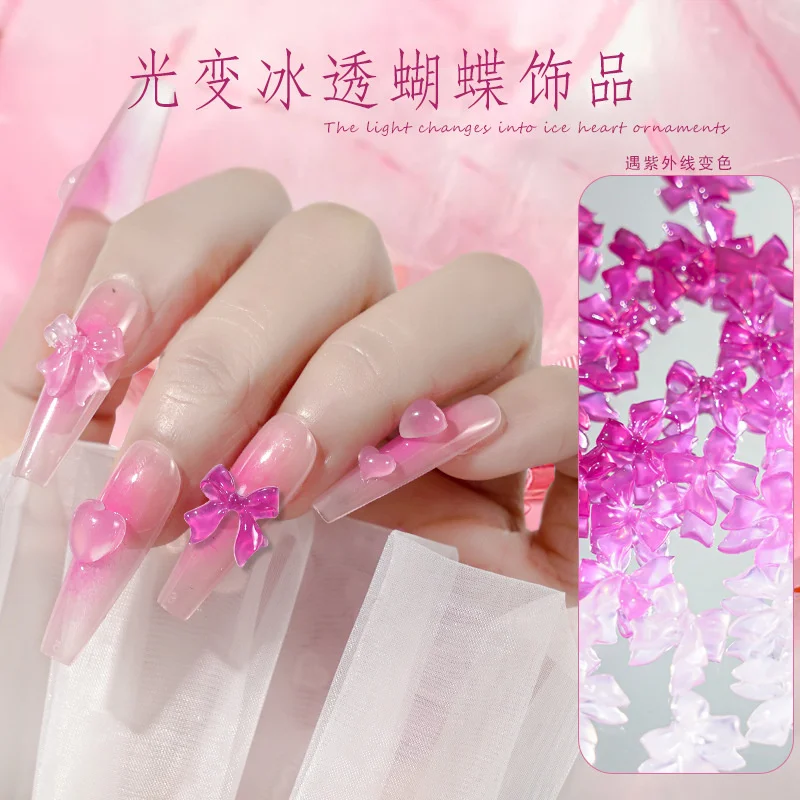 

50pcs Color-Changing Nail Art Decorations 3D Camellia Love Bow Nail Rhinestones Charms Mix Size DIY Jewelry Manicure Accessories