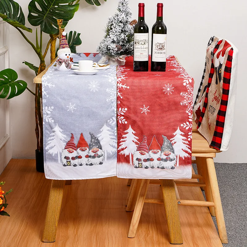 

Christmas Table Runner with Red Gray Santa Gnome,Xmas Character,Rectangular Tablecloth,Dinner Decors,Table Cloth,Scarf Runners