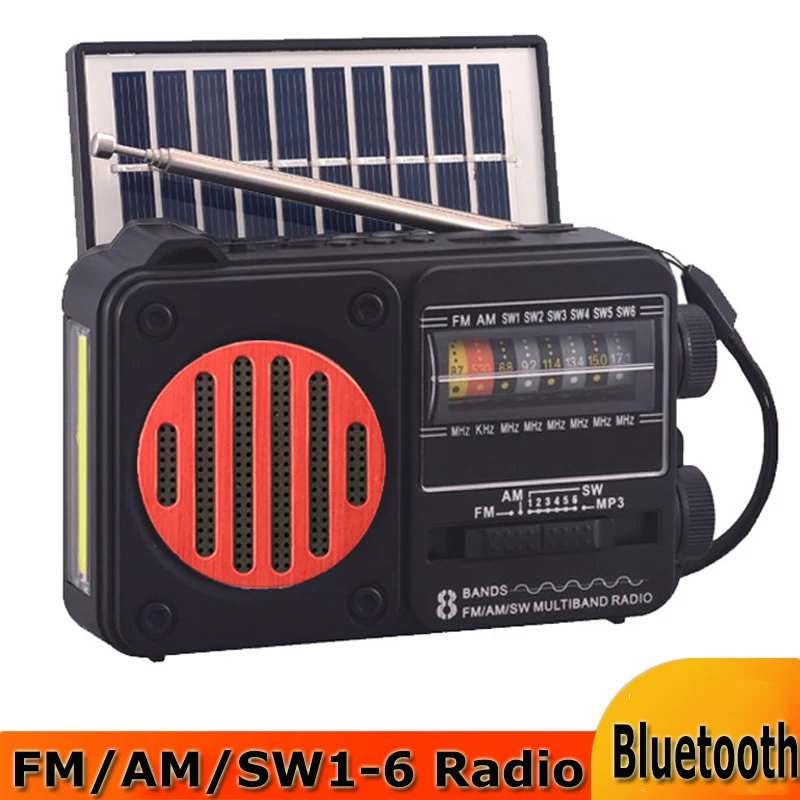 Portátil de Emergência Solar fm am Sw16 Receptor de Rádio com Lanterna Bluetooth Speaker tf Cartão Unidade Usb Mp3 Music Player