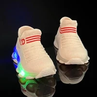 2025 New LED Lights Boys and Girls' Flying Woven Sports Socks and Shoes with Summer New Breathable and Elastic Children's Shoes