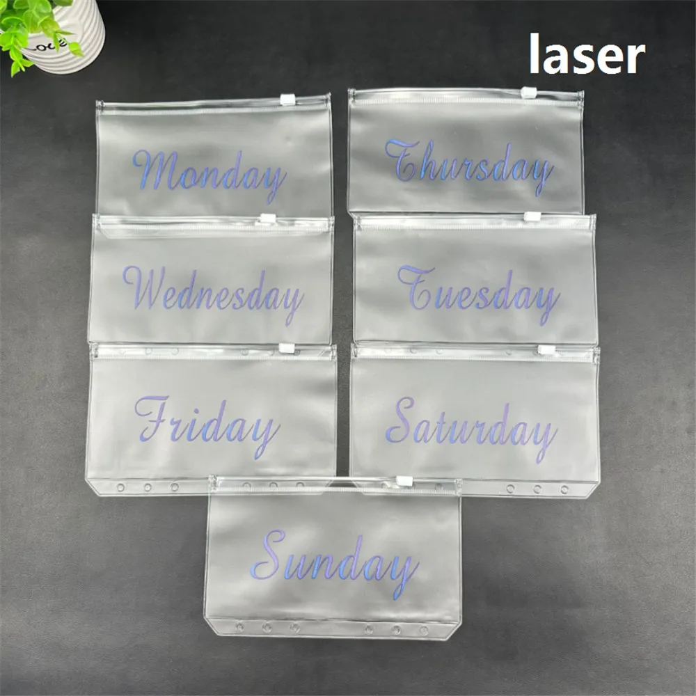 Sacs de classement A6, 7 pièces/lot, ensemble de planificateur hebdomadaire, sacs transparents à fermeture éclair en feuille d'or, organisateur de Journal à feuilles mobiles, sac de Budget