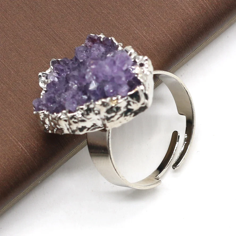 1 Pc Boho Exclusive Natural Stone Irregular Druzy Ring Gold Color Druzy Open Finger Rings for Women Party Jewelry gold color rings,finger ring,gold color ring,opening ring,adjustable rings