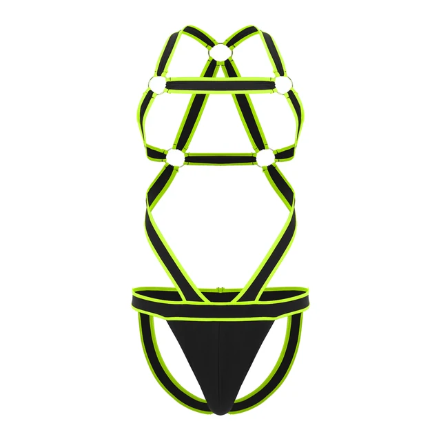 Mens Lingerie Wrestling Singlet Costume Trim OnePiece Bodysuit Body