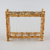 Tabletop Decoration Test Tube Bamboo Wood Propagating Station Rack Hydroponic Plants Flower Bud Planter Glass Vase Terrarium 2