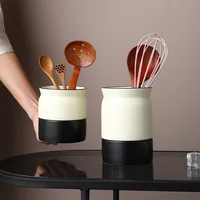 Chopstick Barrel, Ceramic Household Water Drainage Tableware Barrel Kitchen Knife and Fork Storage Rack 1