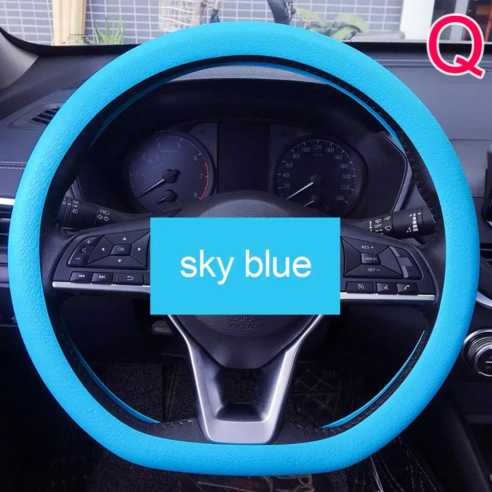 Universal Silicone Steering Wheel Cover - Soft, Textured, Multi-Color Car Accessory