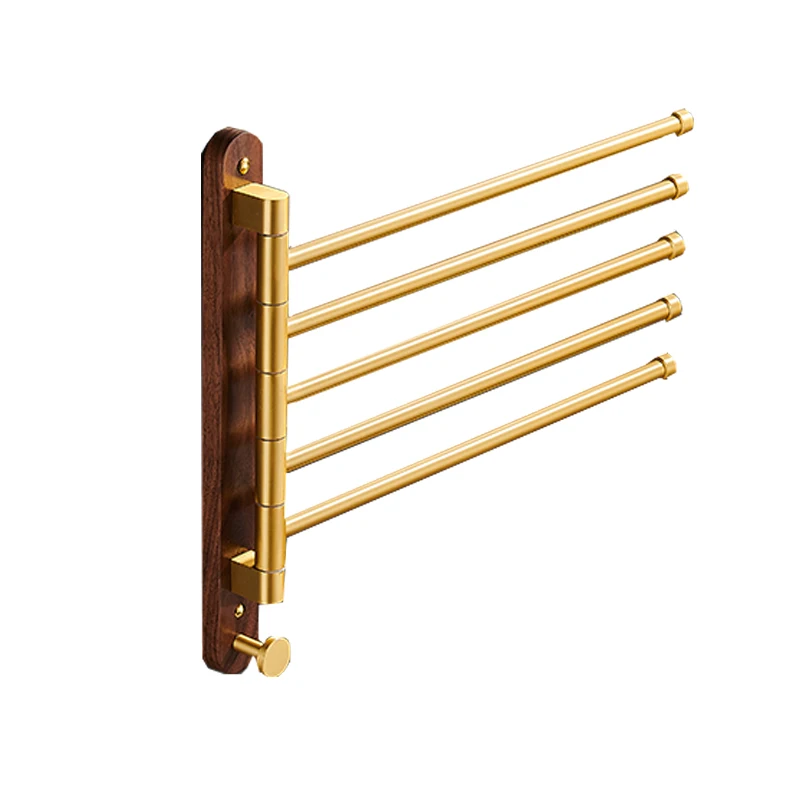 Innovative Wood Rotary Towel Hanger Waterproof Brushed Gold Towel Bar Wall Mounted Folding Bathroom Holder Clothes Hanger
