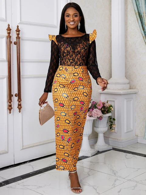 Ejiro Long Sleeve Print Gown